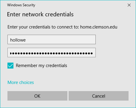 example login credentials for home.clemson.edu